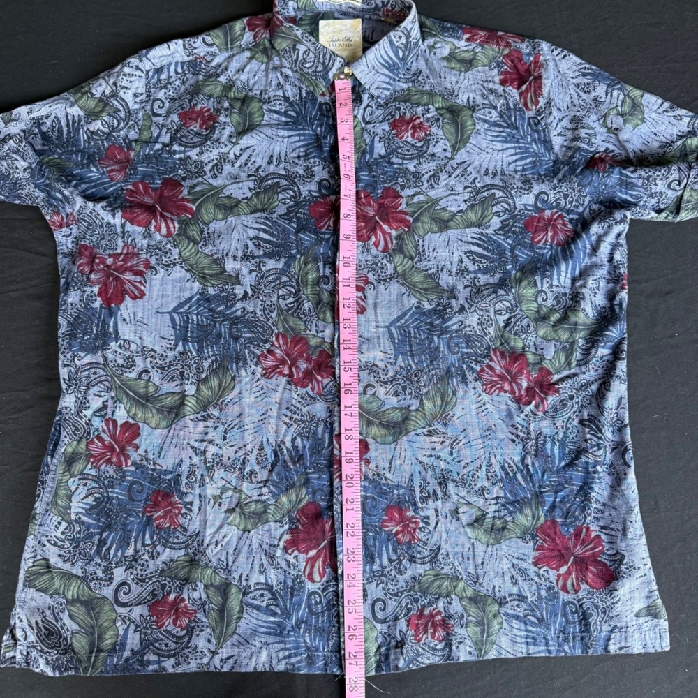 Tasso Elba Island Mens XL Blue Tropical Floral Paisley Cotton Button Up Shirt - Picture 3 of 8